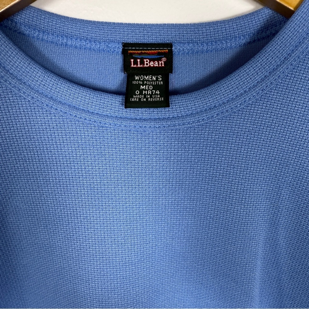 L.L.Bean Women’s Blue Waffle Knit Long Sleeve Performance Top Medium - Picture 2 of 5